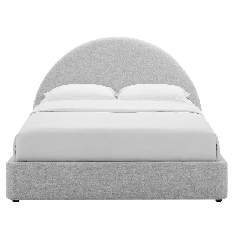 Resort Performance Velvet Arched Round Platform Bed, Heathered Weave Light Gray, Full