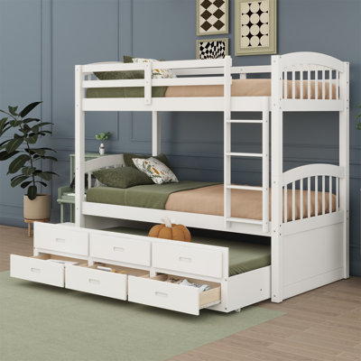 Lit superposé simple au-dessus de simple avec tiroirs pour enfants
