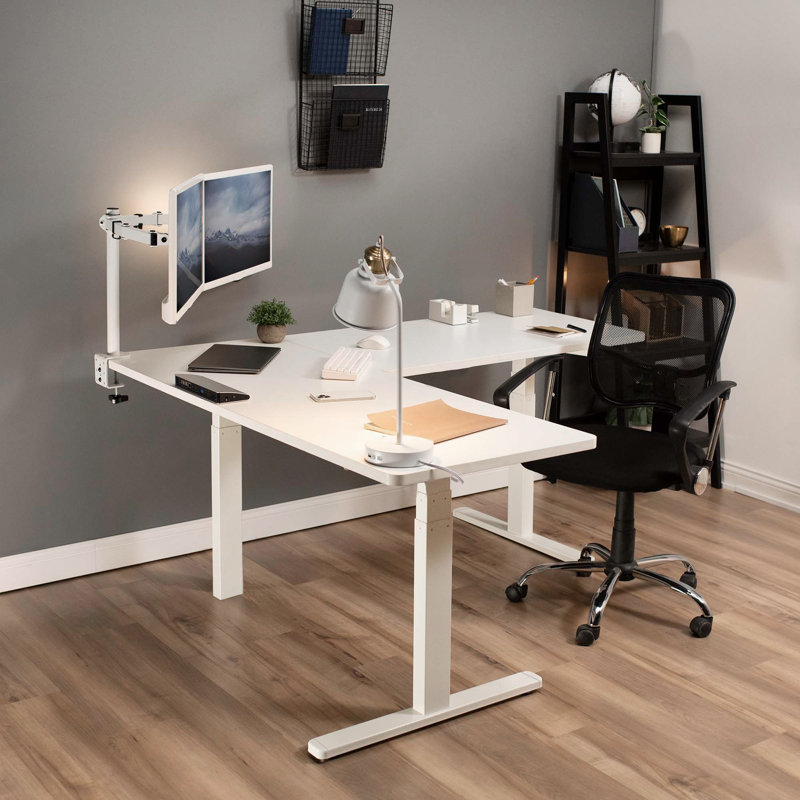 LunaFlex White Wood Electric Corner Desk with Adjustable Height