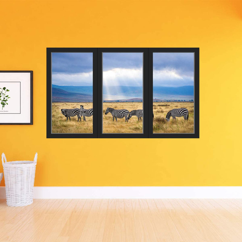 Décalcomanie murale savannah zèbre-3d safari africain, H 36 po x l 60 po x P 0,8 po
