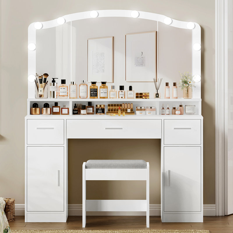 Ensemble coiffeuse et tabouret Areena, Blanc