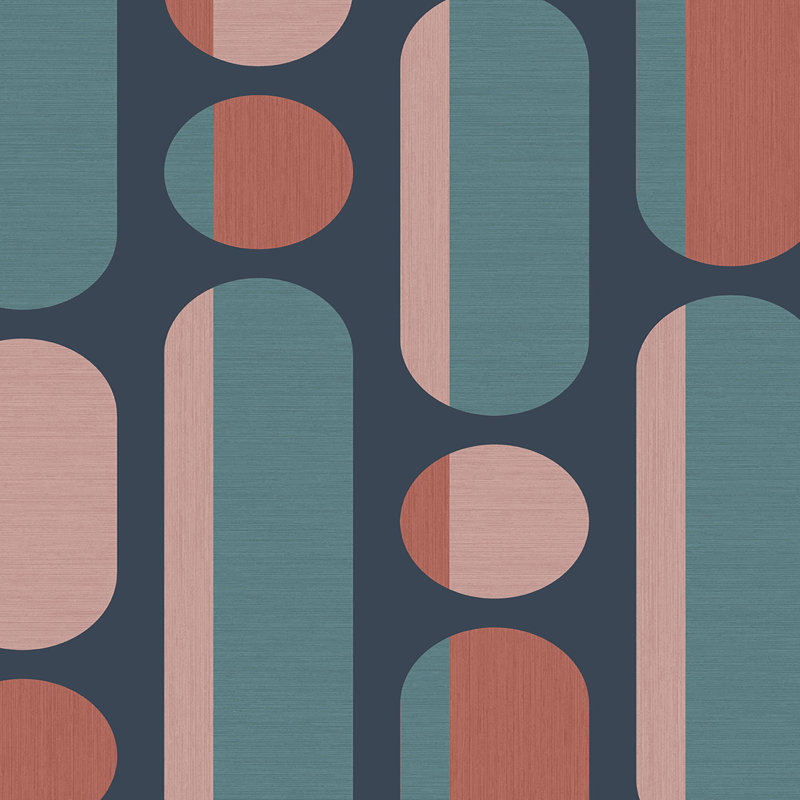 Geometric Wallpaper Double Roll, Coral/Navy