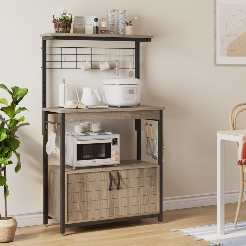 Bakers Racks With Storage Cabinet, Rustic Brown, Grey