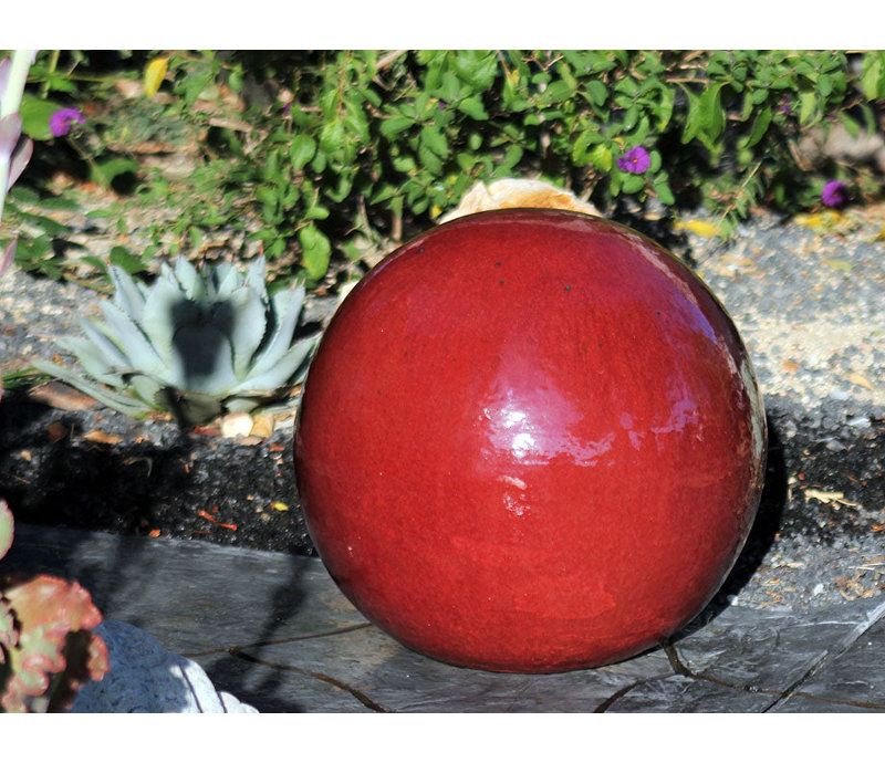 Decorative Sphere (White Satin) - Handcrafted High-Fired Ceramic, 16", Ox Red