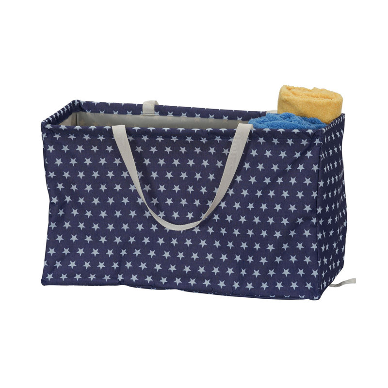 Rectangular Krush Container Canvas Utility Tote with Handles and Water‑Resistant Vinyl Lining in Stars Pattern, Blue Stars