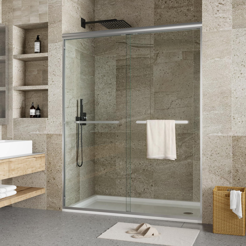 Frameless Sliding Shower Door,44-48" W X 72" H Double Sliding Shower Door, 3/8" (10Mm) Thick SGCC Tempered Glass, White