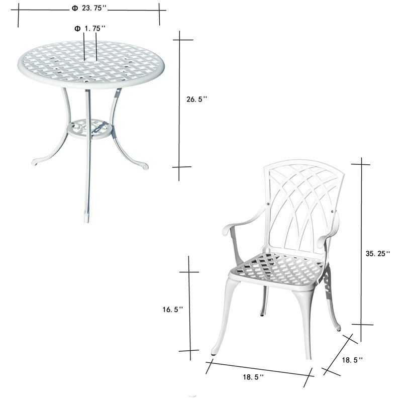 Black Cast Aluminum Outdoor Bistro Set with Armchairs