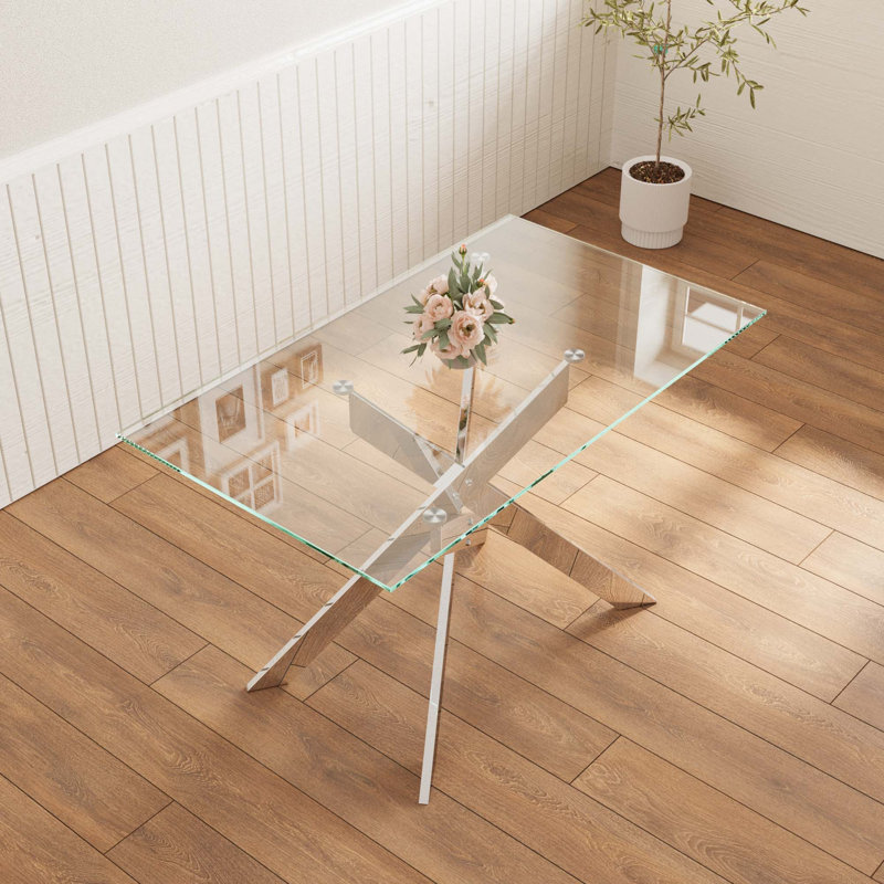 Table de salle à manger en verre 47,2 pouces