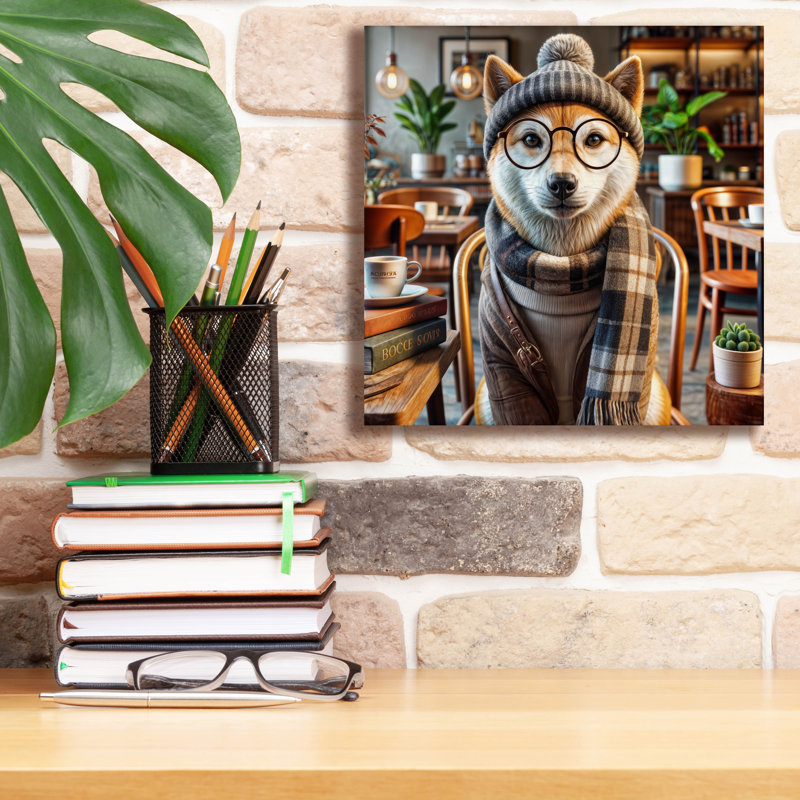 «Hipster Dog - Shiba Inu» par Rey Klimt, art mural sur toile, H 12 po x l 12 po x P 0,75 po