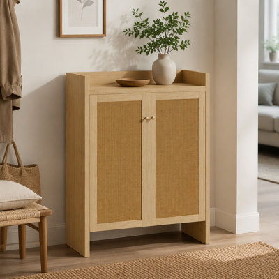 Armoire à chaussures en bois de rotin en bois naturel de ton naturel de 42,56 pouces de hauteur avec tablette réglable à six niveaux pour le couloir d'entrée