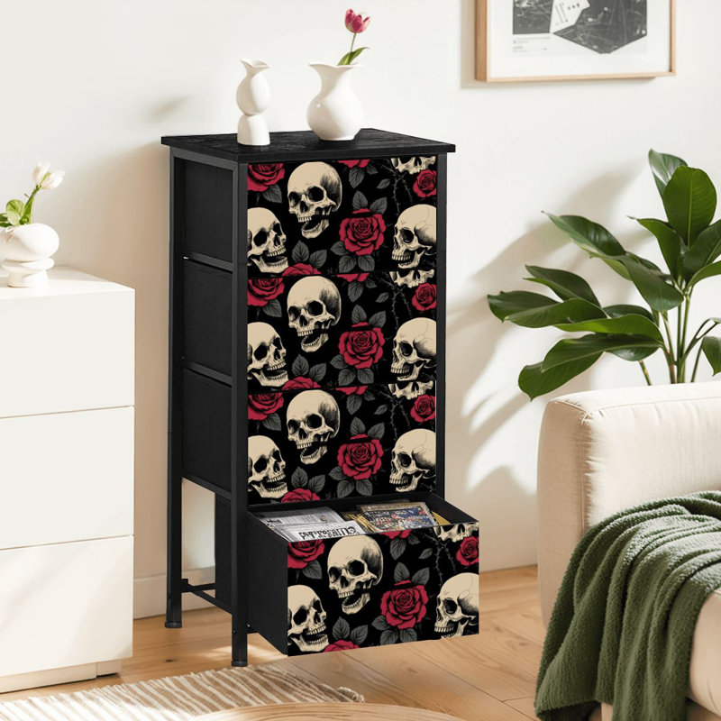Commode 4 tiroirs pour chambre à coucher, commode étroite, plateau en bois et structure en fer de travail 18 po x 37,5 po (lxH)