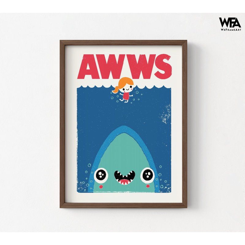 Baby Shark Poster Kids Playroom Print, Framed Cute Shark Print, Ocean Poster Oversized Wall Art, Beach Decor Print Large Wall Art