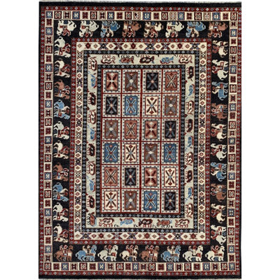 Brown Hand-Knotted Wool Equestrian Border Detail Classic Traditional Modern Contemporary Carpet Rug