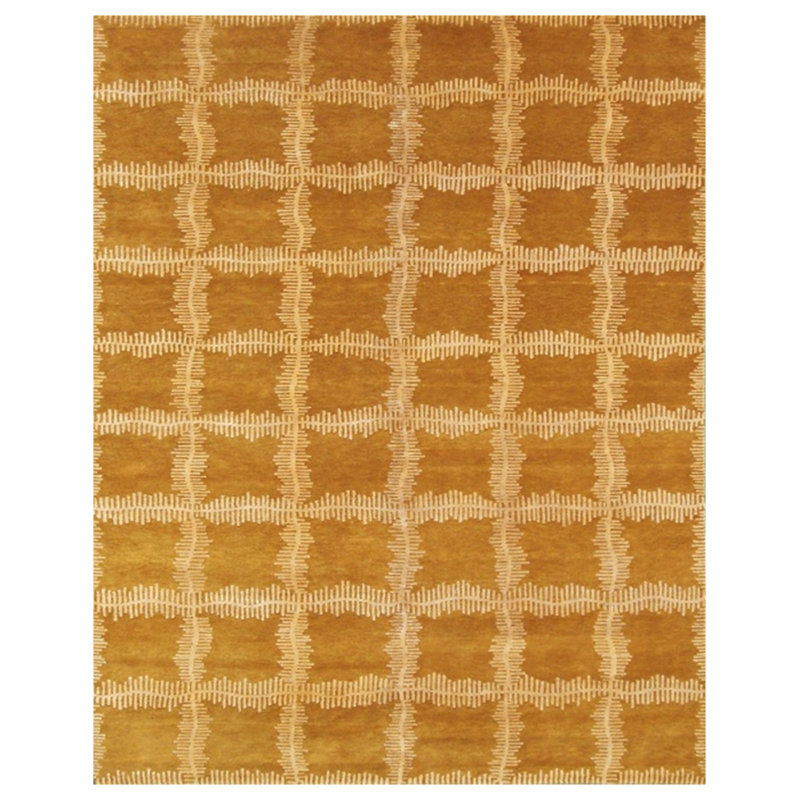 Tapis unique en or noué à la main 8 pi x 10 pi Purvan