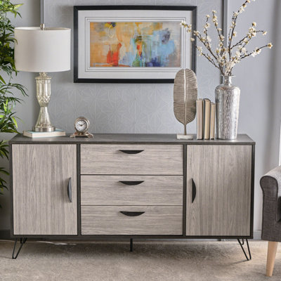 Armoire de rangement multifonctionnelle grise - l 59,8 po x P 16,65 po x P 29,09 po avec trois tiroirs et chêne ouvert