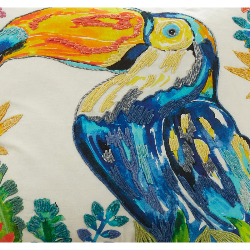Colorful Toucan Watercolor Cotton Pillow Cover, 20"