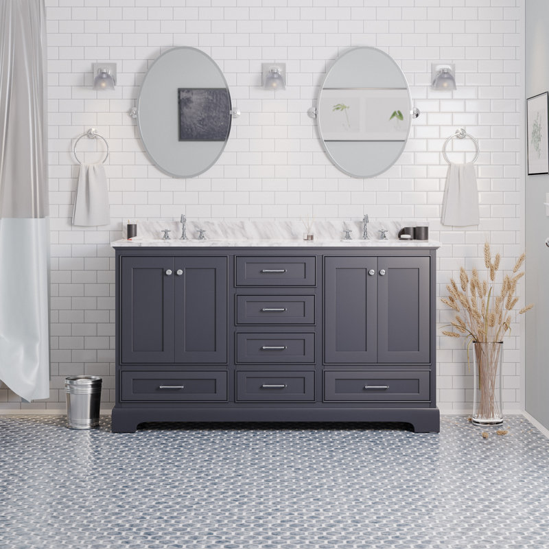 Larosa 60'' Double Bathroom Vanity with Top, Marine Gray, Carrara Marble