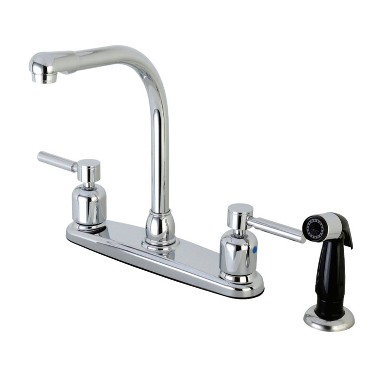 Kingston Brass Concord Two-Handle 4-Hole 8" Centerset Kitchen Faucet with Side Sprayer