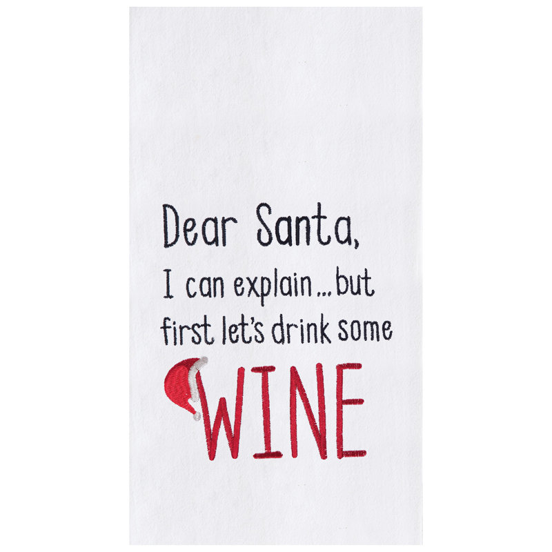 "Dear Santa I Can Explain" Christmas Embroidered 100% Cotton Flour Sack Dishtowel