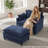 39.4" Modern Accent Chair with Ottoman, Living Room Club Chair Chenille Upholstered Armchair , Reading Chair for Bedroom, Beige Chenille-605528275