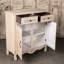 Armoire de salon en bois de style rétro - 2 tiroirs et porte double, brun antique + blanc, décor élégant pour une maison élégante