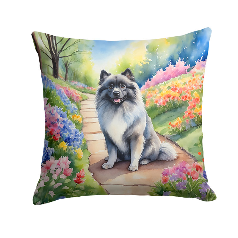 Keeshond Spring Path Throw Pillow, 18"H x 18"W