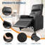 Fauteuil inclinable électrique avec massage et chaleur avec fonction de massage avec soutien lombaire, dossier réglable, accoudoirs larges, repose-pieds et canapé simple en cuir avec siège rembourré, 2 poches latérales et port USB-70455038