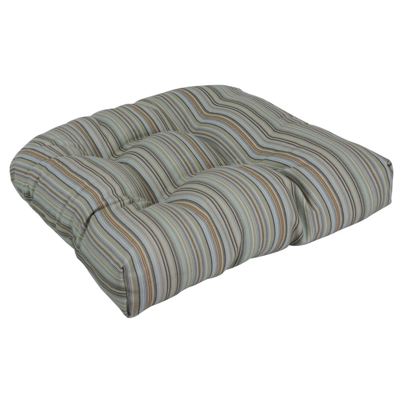 19-Inch Rounded Back Woven Olefin Outdoor Chair Cushion, Green;Blue;Beige;Multi-Colored Striped