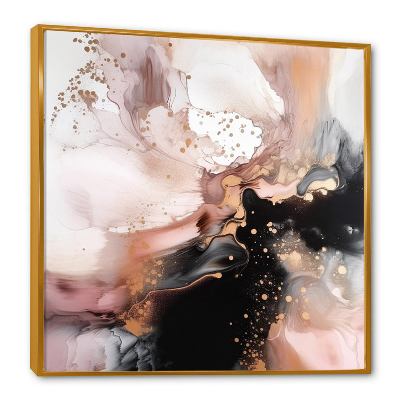 Texture or rose Splash Marble II - art abstrait marbre, salon, H 30 po x l 30 po x P 1 po, Cadre flottant doré
