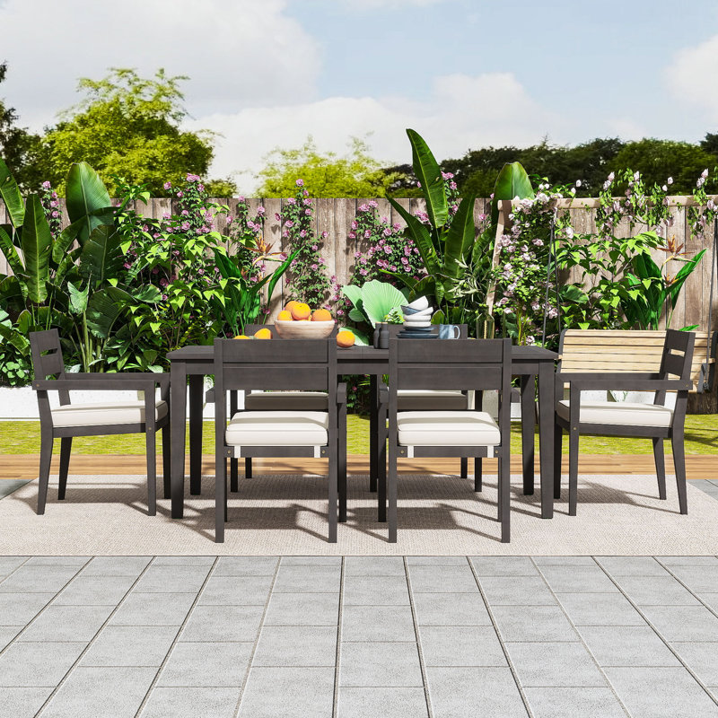 7-Piece Patio Dining Set with Outdoor Table and 6 Cushioned Chairs for Garden, Gray/Beige