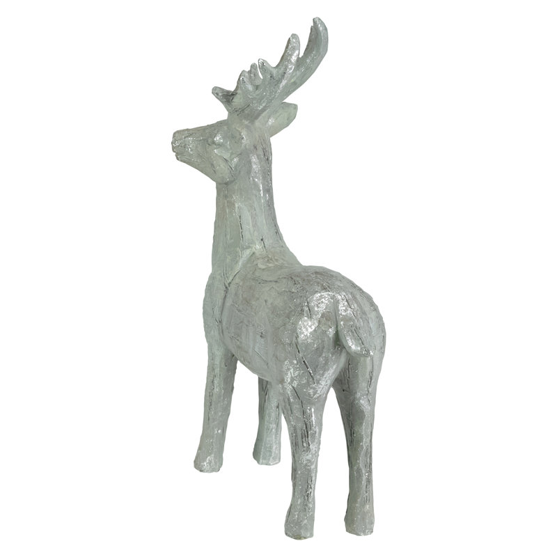 Figurine de Noël cerf sur pied 10,5 po gris et argent