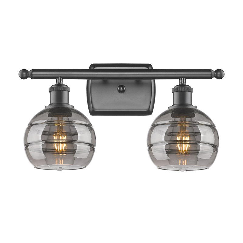 Éclairage pour meuble-lavabo à 2 lumières à intensité variable Natick, Chrome poli, Gris fumée clair