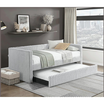 1pc Daybed with Trundle Gray Corduroy Fabric Upholstery Modern Luxury Home Furniture Durable Comfortable