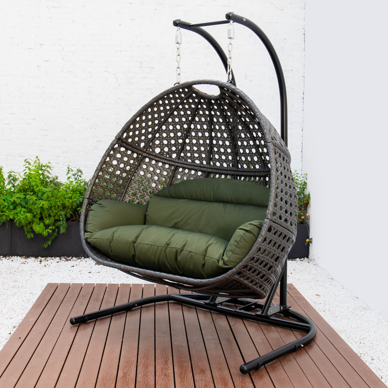 Balancelle double avec support Tallulah, Noir, Vert foncé, 57.5