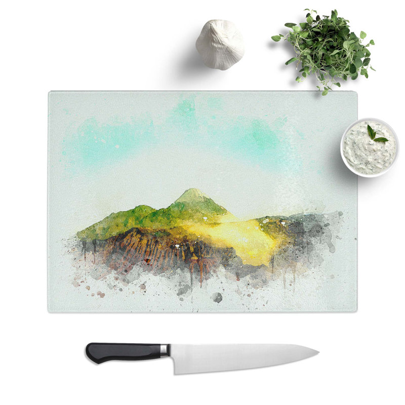 Tempered Glass Volcano in Iceland in Abstract Cutting Board, 28.5 cm W x 20 cm L