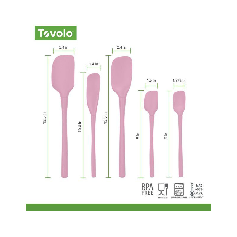 Tovolo Flex-Core All Silicone Assorted Spatulas - Set of 5 Pink Sorbet