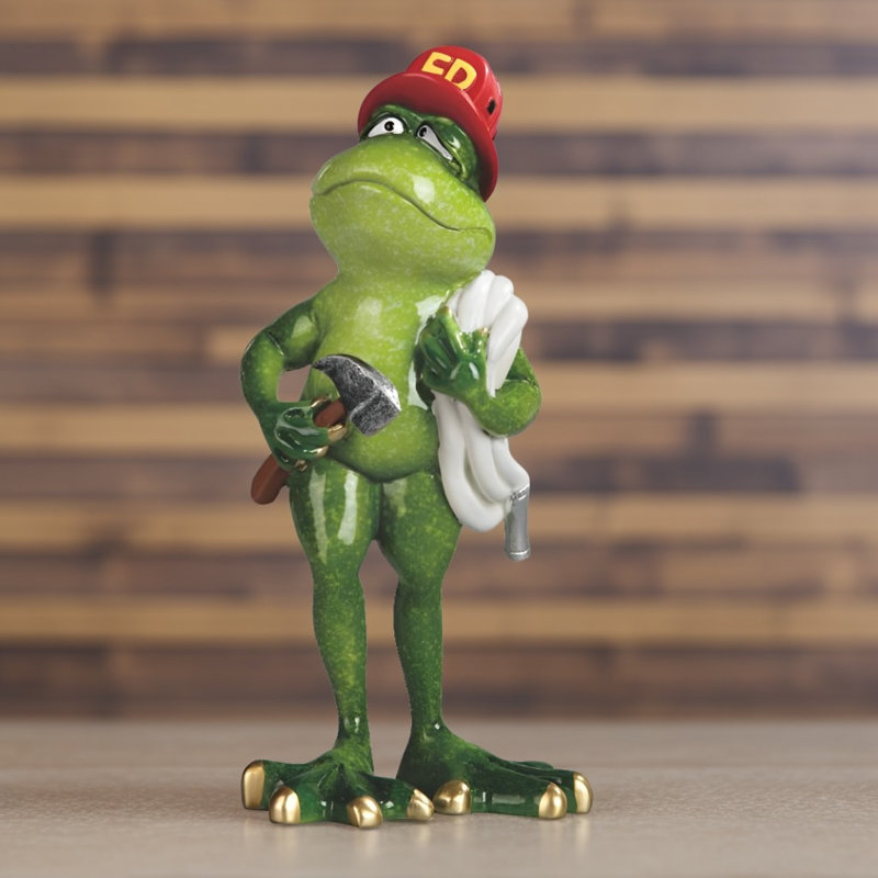 7.75"H Frog Fireman Figurine