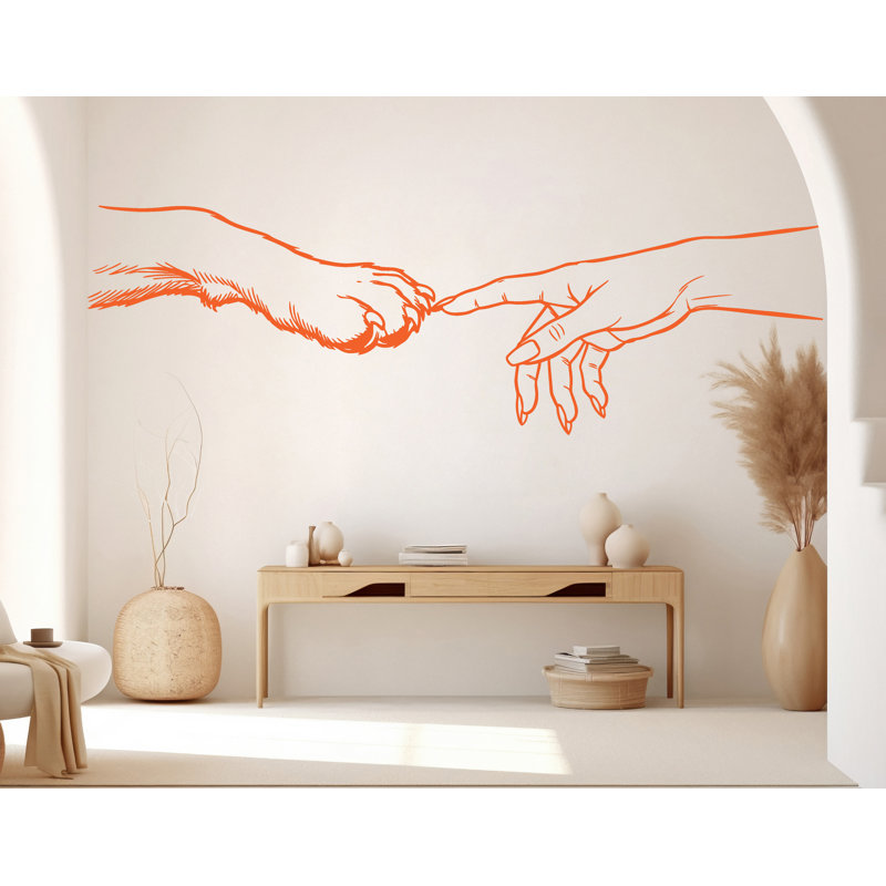 Décalcomanie murale en vinyle «Girl Hand & Dog Paw», amant de chien 1090DRS, 20 po x 55 po, Mauve