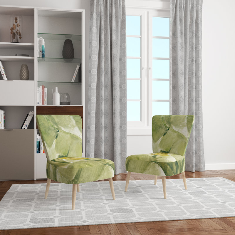 Upholstered Floral Side Chair - Modern floral Accent Chair, Floral Green Polyester Blend 7