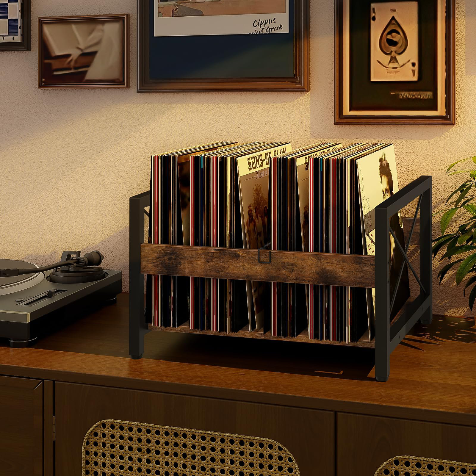 Ophelia & Co. Vinyl Record Holder, Wooden Record Crate Fits 7” -12 ...