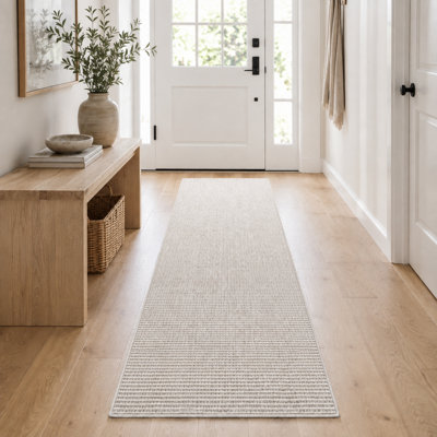 Heritage Trails Berber Stripes Ivory Greige High-Low Custom Cut Extra-Long Hallway Runner Rug, Stair Runner Ready - 26 in. x 13 ft.