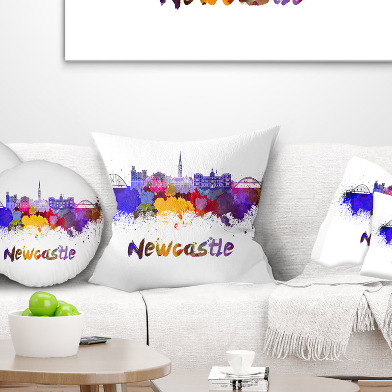 Coussin Newcastle Skyline - Cityscape, 16 po x 1 po, Carré