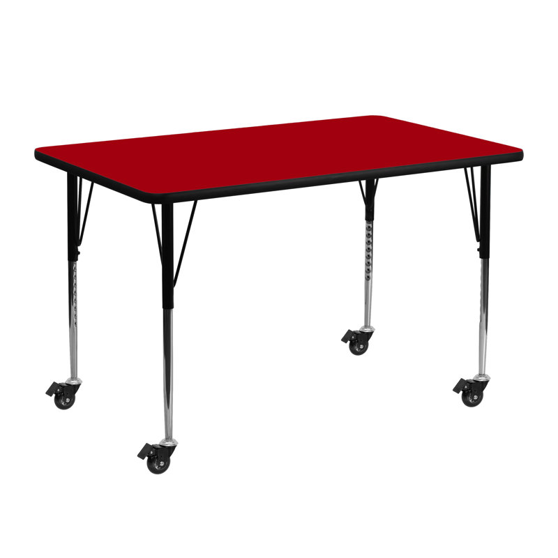 Goddard Mobile 24''W x 48''L Rectangular HP Laminate Activity Table - Adjustable Legs, 30.37" H x 24" W x 48" D, Red