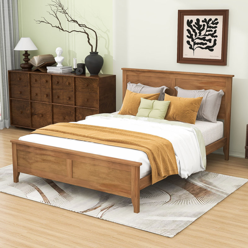  Base de lit plateforme en bois avec tête de lit, Double, Dérive en mer