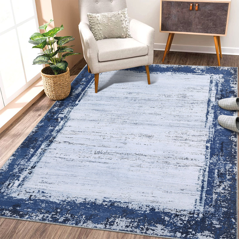 Machine Washable Modern Bordered Rug Non Slip Rug Foldable Carpet for Living Room Bedroom Playroom Guest Room Home Office