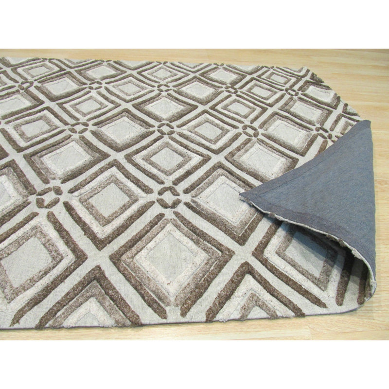 Wool Geometric Area Rug, Ivory/Brown/White
