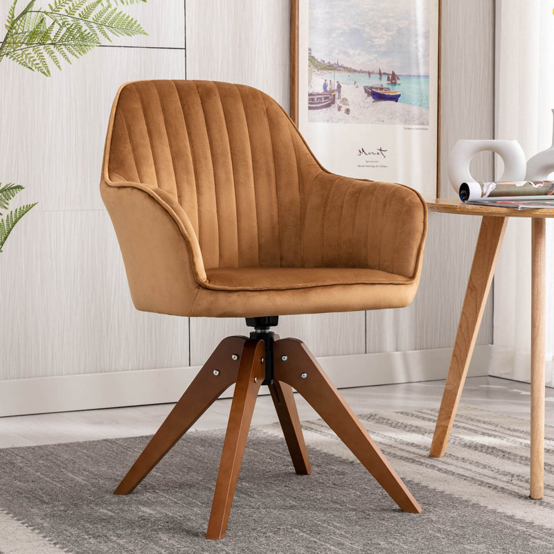 Fauteuil pivotant rembourré en velours, Champagne