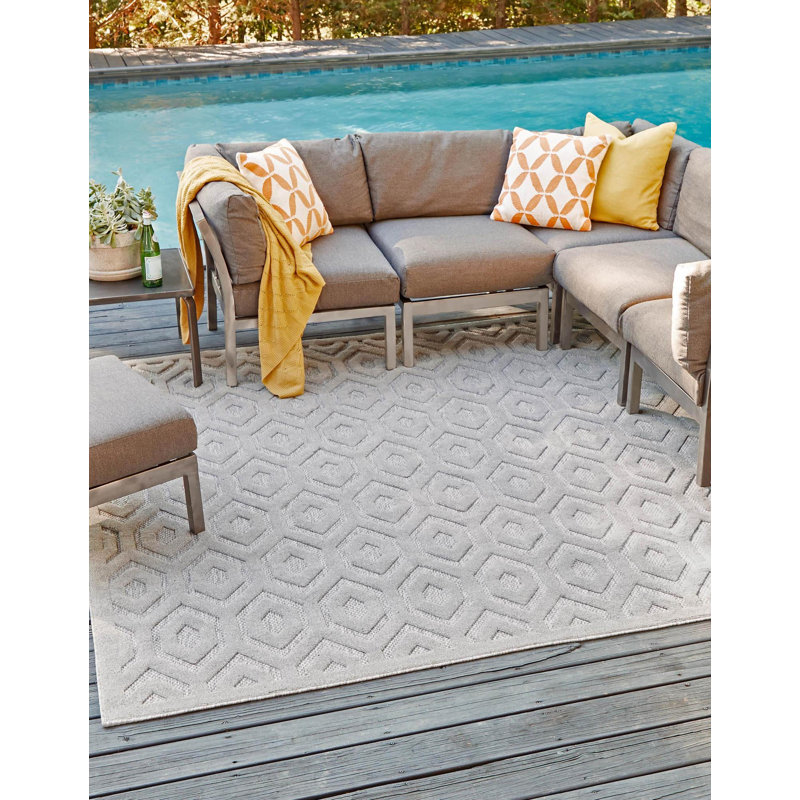 Tapis intérieur / extérieur gris Heckman, Rectangle 6 pi x 9 pi