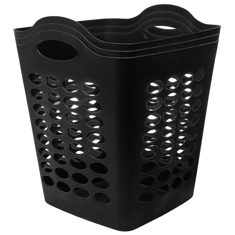 Square Flexible Laundry Basket, 3 Pack, Black