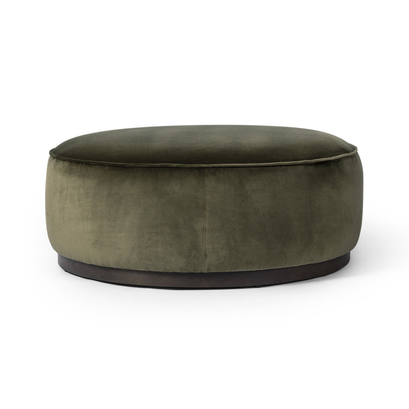 Sinclair Large Round Ottoman, Surrey Olive Cotton Blend